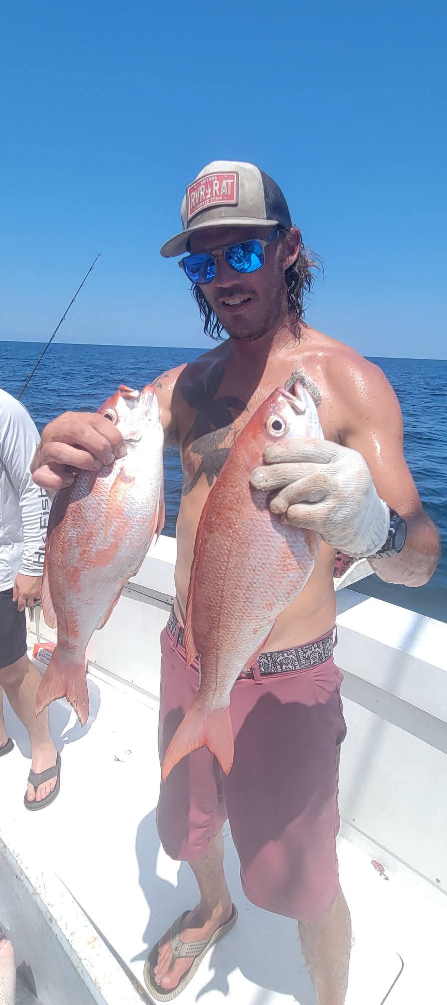 Double red snapper catch on the boat